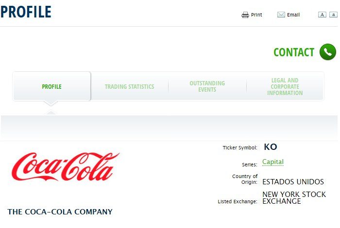 Ficha de la emisora KO en el sitio de Grupo BMV: clave KO, serie de capital, país de origen Estados Unidos y bolsa de listado New York Stock Exchange