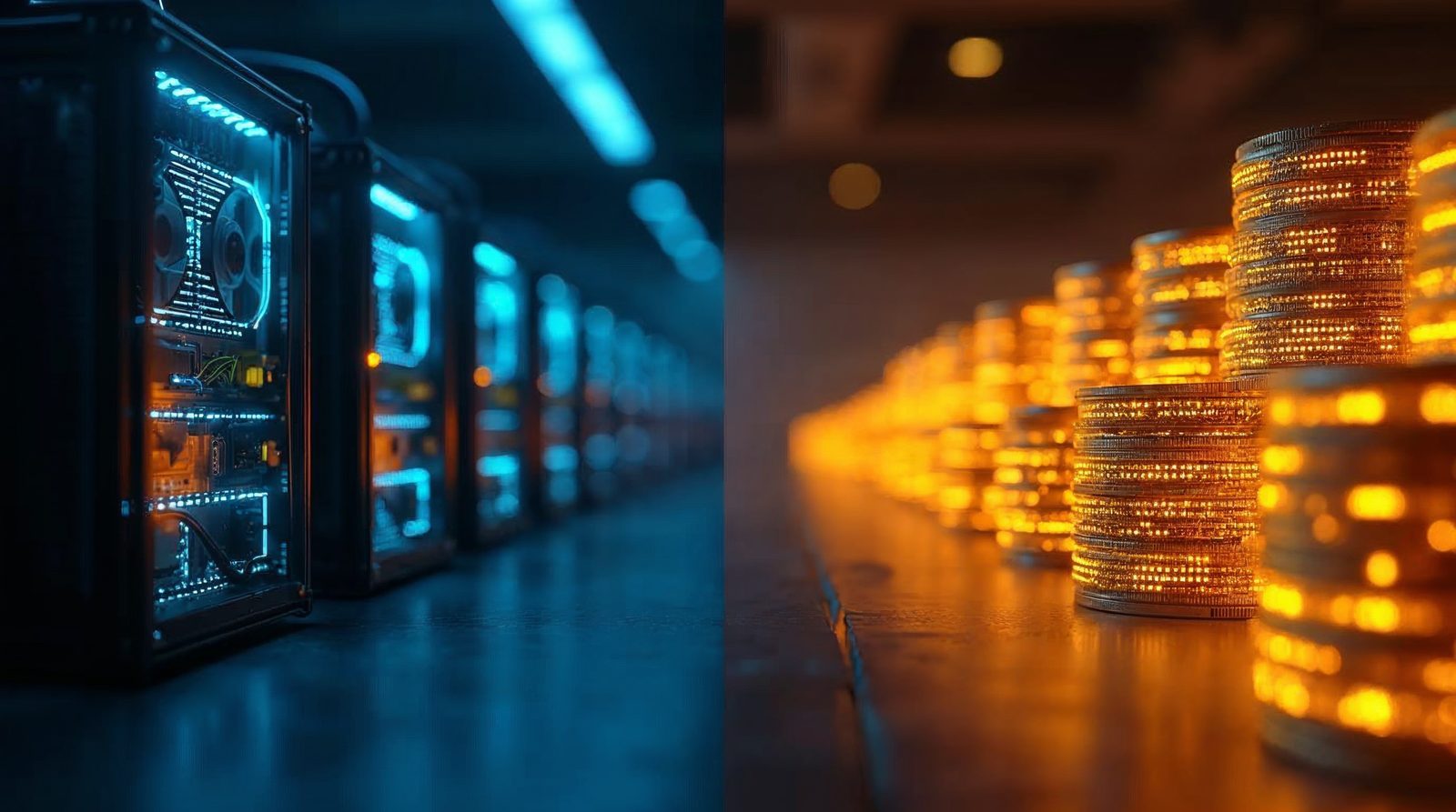 Comparación visual entre minería Proof of Work y staking Proof of Stake